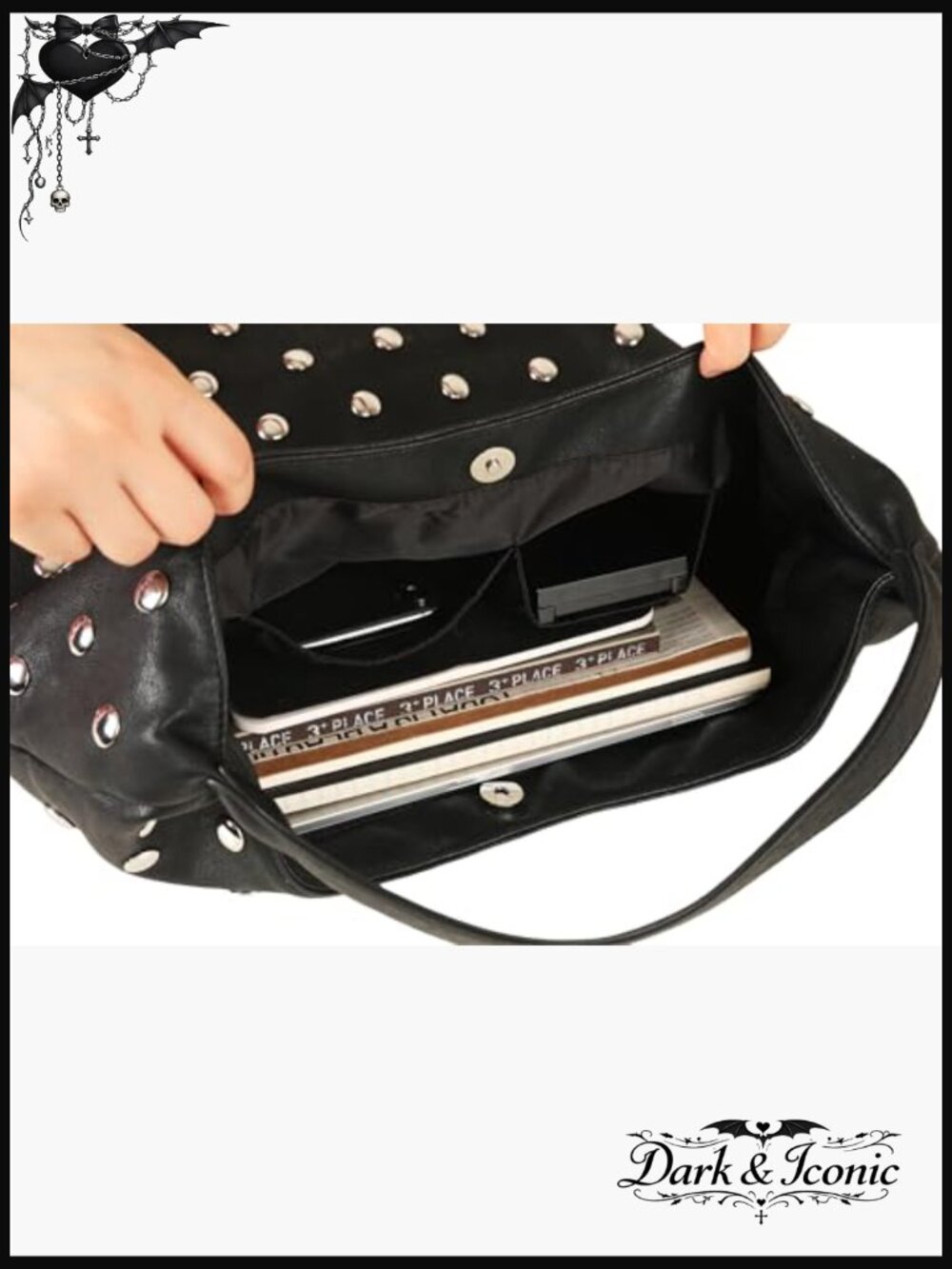 Studded Hobo Purse, Leather Tote Bag Rivet Studded Shoulder Bag Punk Handbag - Picture 2 of 7